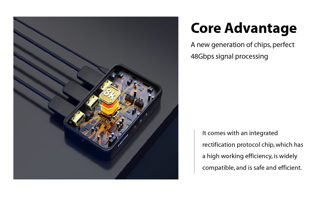 HDMI 2.1 8K Splitter 1in 2out 8K@60Hz 4K@120Hz ，auto downscaling，48Gbps