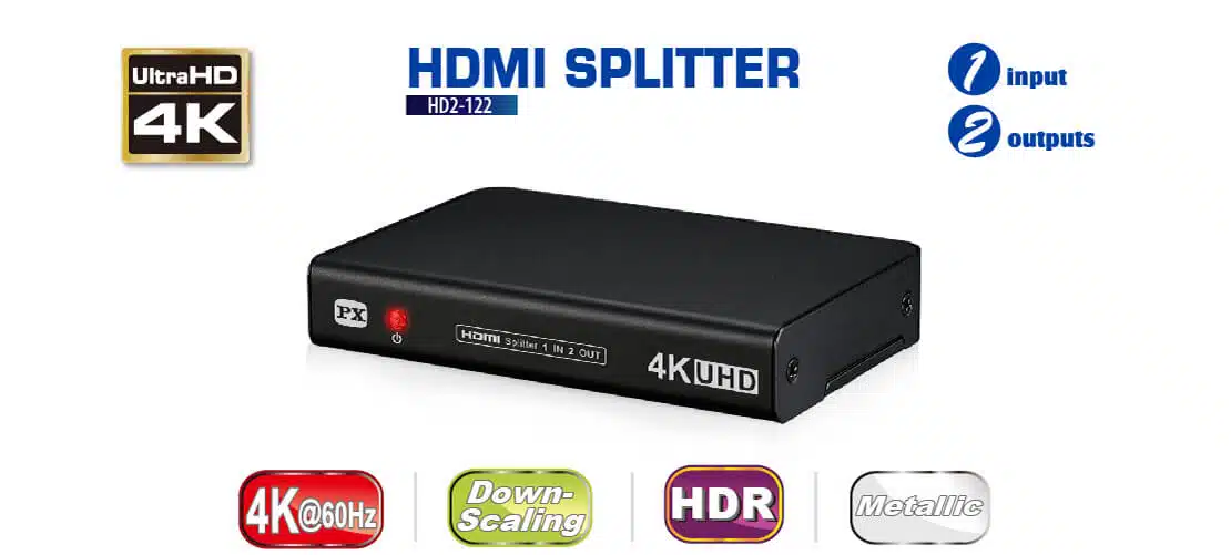 HDMI 2.0 1x2 HDMI splitter: 1 input 2 outputs, UltraHD 4K, auto downscaling