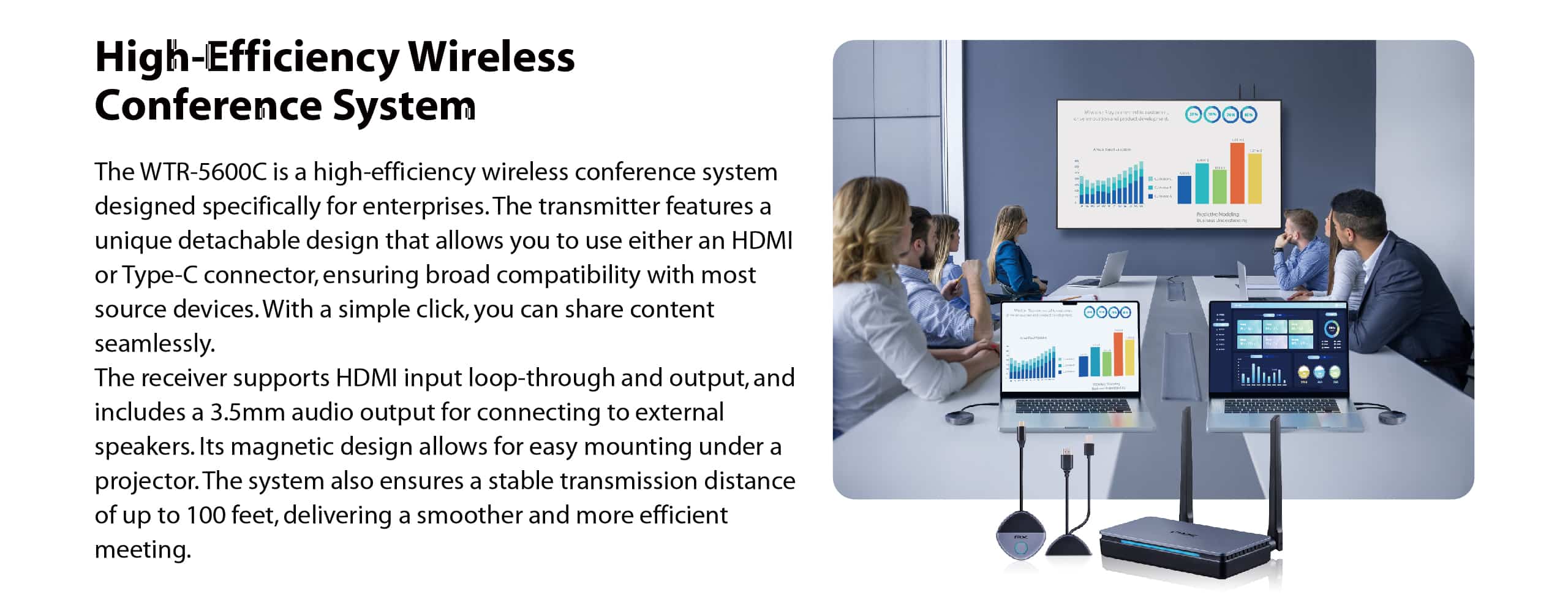 WTR-5600C | HDMI & USB-C 2 IN 1 1080P HDMI transmitter and receiver - 100 ft Range, Best wireless presentation system 