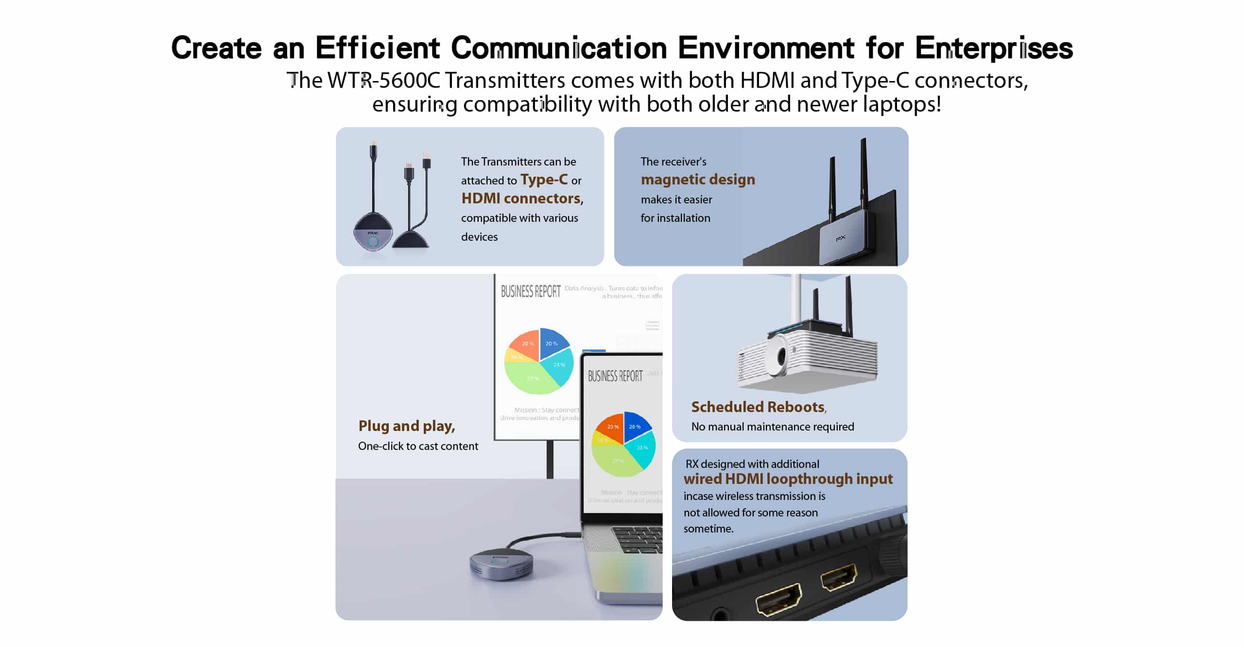 WTR-5600C | HDMI & USB-C 2 IN 1 1080P HDMI transmitter and receiver - 100 ft Range, Best wireless presentation system 